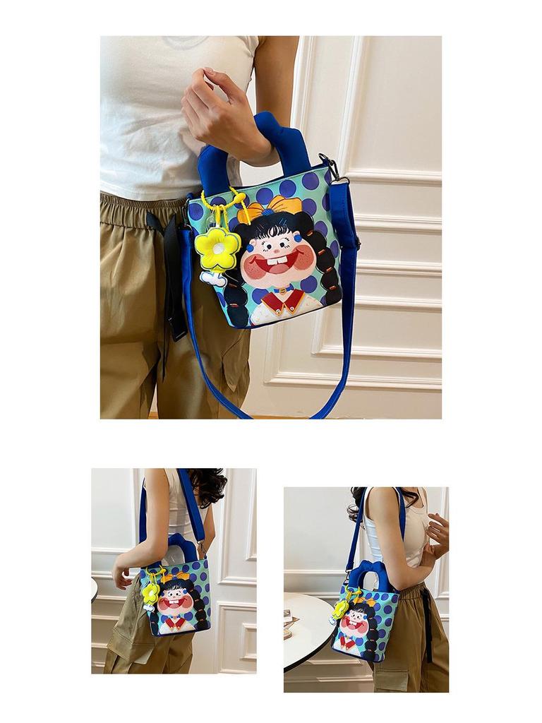 New Cartoon Graffiti Canvas Shoulder Crossbody Bucket Bag for Girls