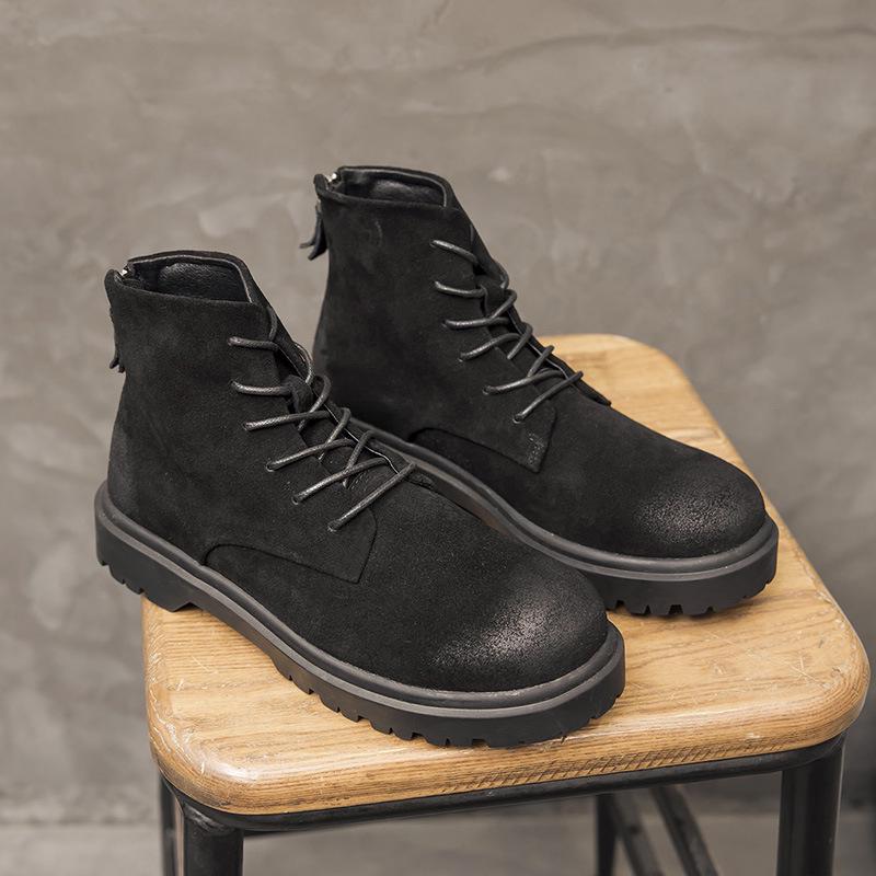 2024 High-Top British Martin Boots: Men’s Retro Cow Suede with Inner Height Increase and Thick Sole