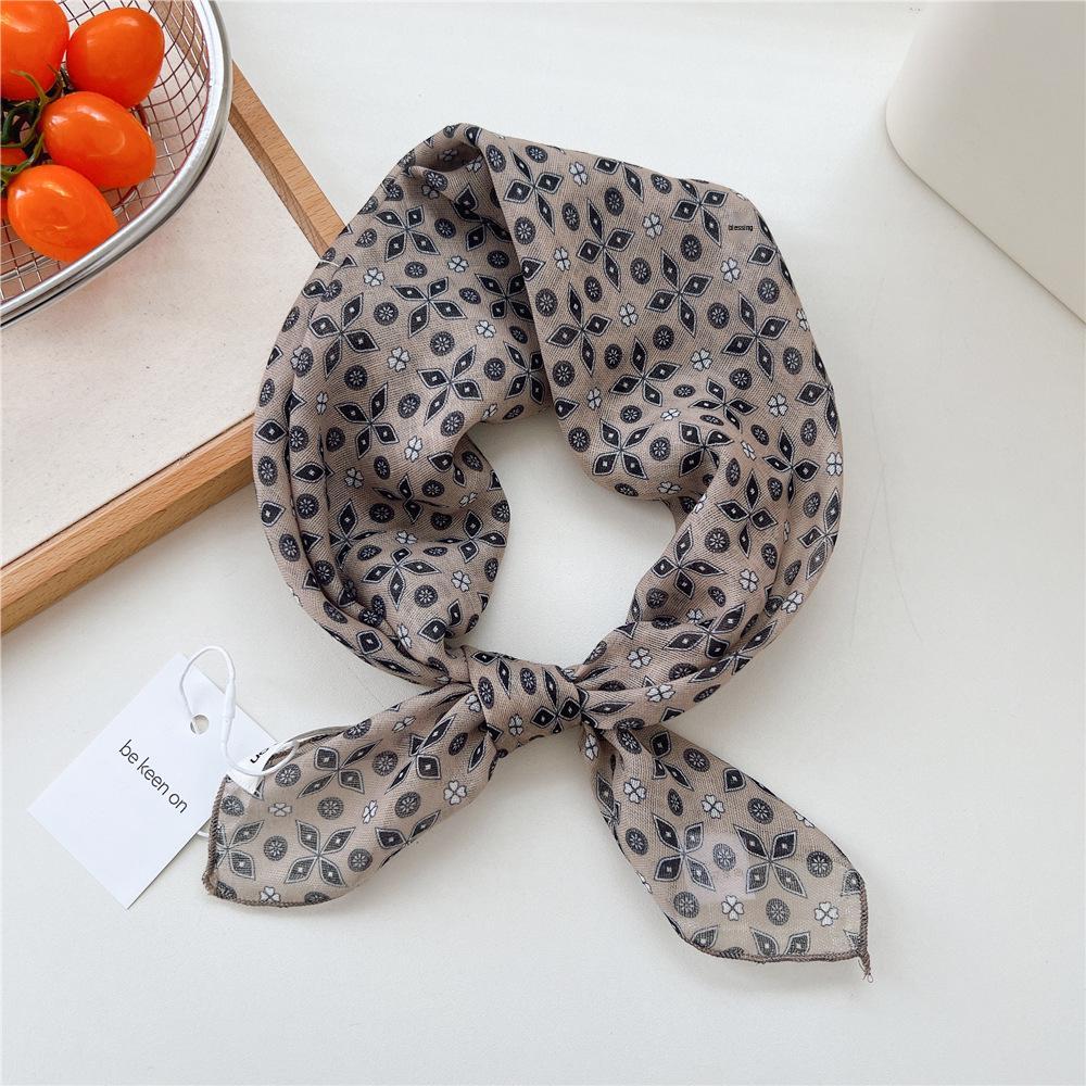 55 Floral Small Silk Scarf: Spring/Summer Korean Fashion Headscarf, Decorative Hairband, Paisley Neckerchief