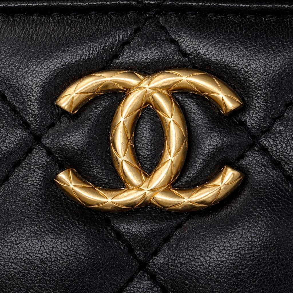 Chanel Sheepskin Material Vintage Gold Chain Crossbody Bags Women's Black AP3044-B09209-94305