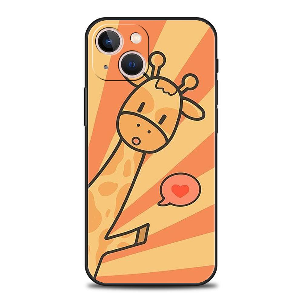 Luxury TPU Soft Phone Case For iPhone 16 11 15 14 Pro MAX 12 13 7 8 Plus X XR XS SE 2022 Black Cover Giraffe Illustration
