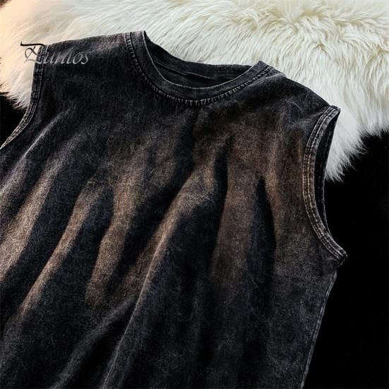 Pánské letní tílka s kulatým výstřihem bez rukávů seprané pulovry Volný střih retro tílka Streetwear