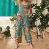Women's Fashion Casual Loose Back Straps Wide Leg Vintage Printed Jumpsuit