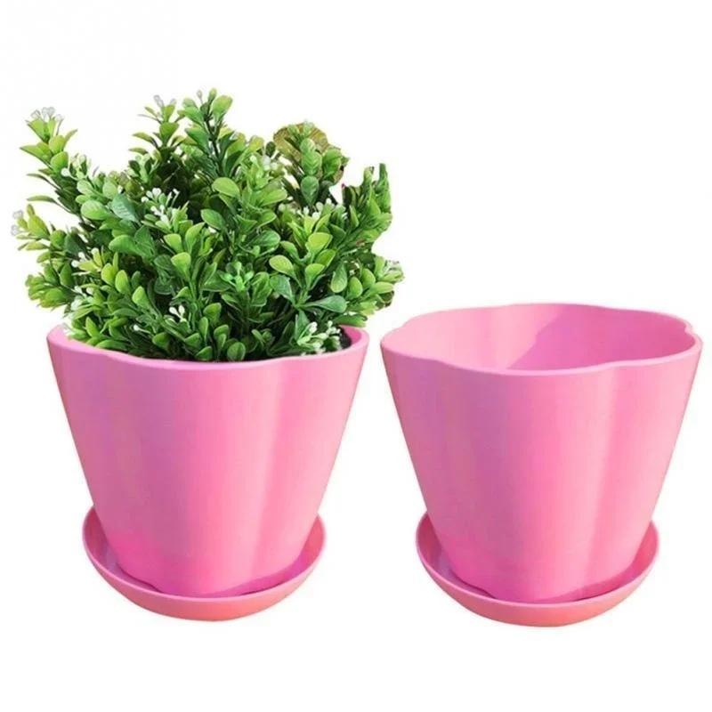 3 Kinds Of Sizes Flower Pots And Trays Plastic Pots Creative Small Pots For Succulent Plants (Random Color) Home Supplies