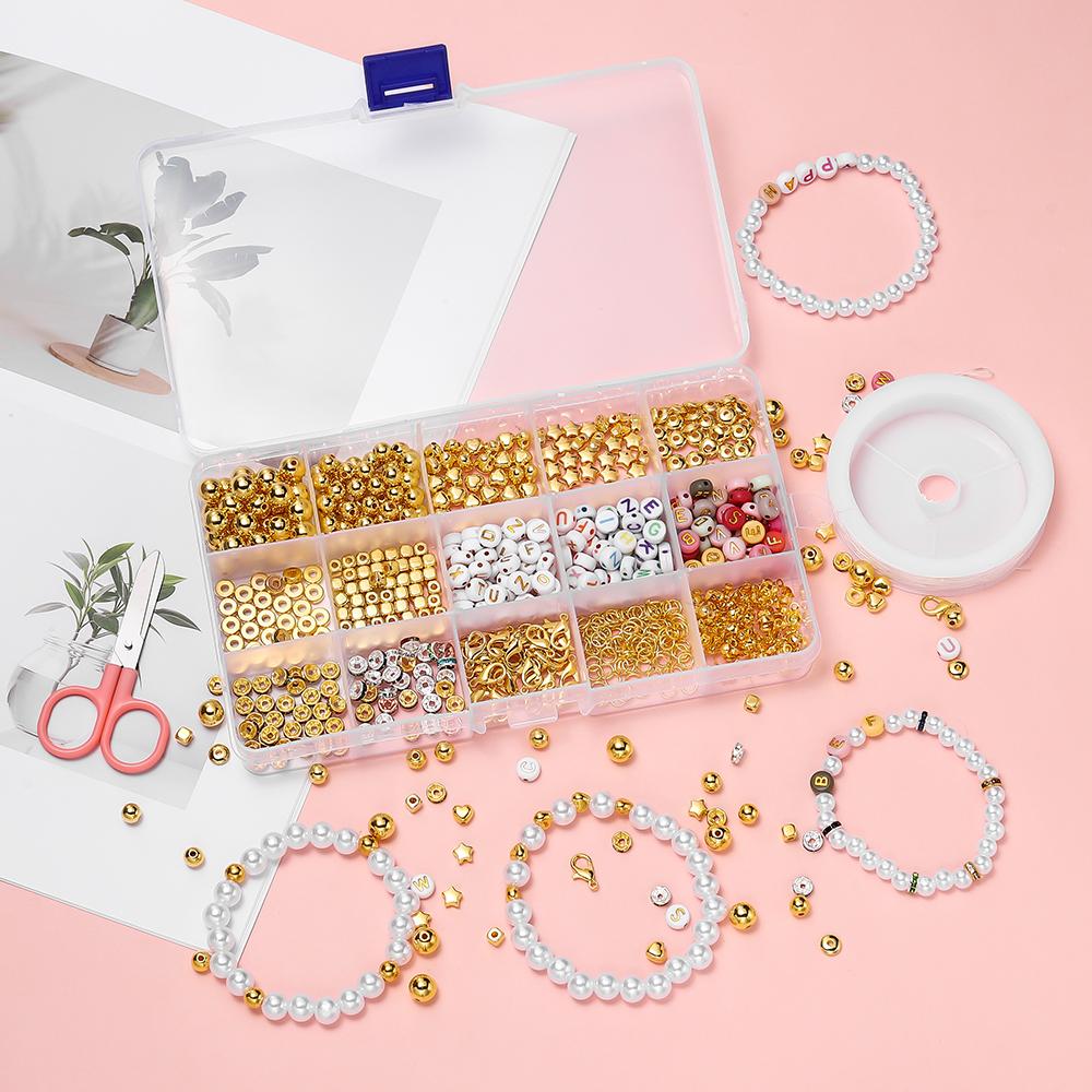 642 Stück/Set CCB-Perlen Strass-Abstandshalter mit elastischem Band Schmuckwerkzeuge für DIY-Armband Halskette Schmuckherstellungs-Sets