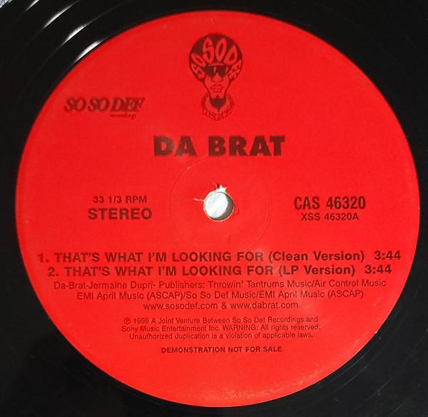 

12inch Record DA BRAT - That s What I m Looking For CAS46320PROMO So So Def 1999 US Rap & Hip-Hop/R&B Used