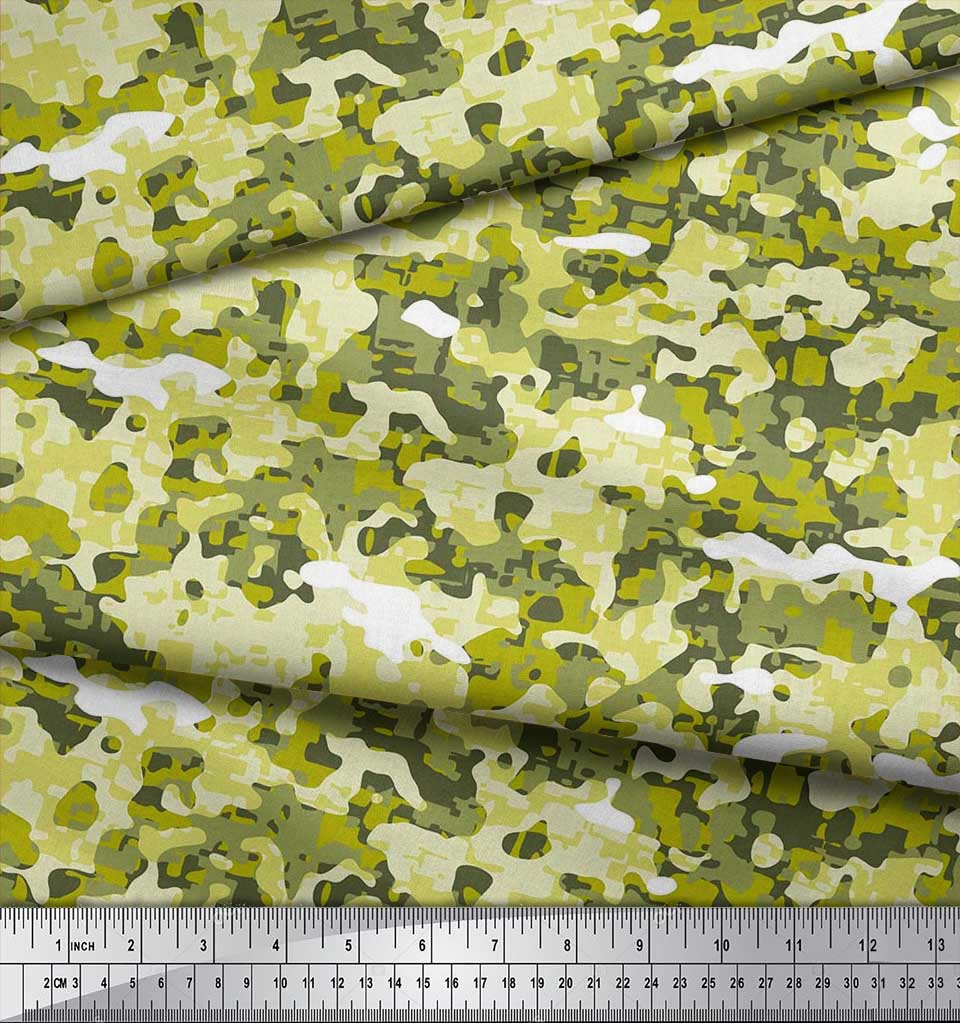 Soimoi Japan Crepe Satin Fabric Two Tone With White Camouflage Print Fabric by the metre 42 Inch