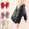 1 Pair Half Finger All-match Dance All-match Gloves Elegant PU Leather Fashionable Performance Light Luxury Art Thin 16x14cm