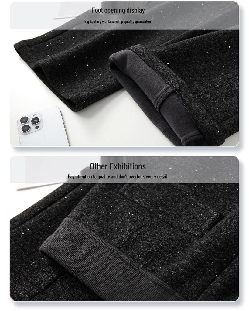 Gray Rhinestone Wool Wide-Leg Pants - Women's Winter 2025 High-Waisted Velvet-Enhanced Straight-Leg Trousers