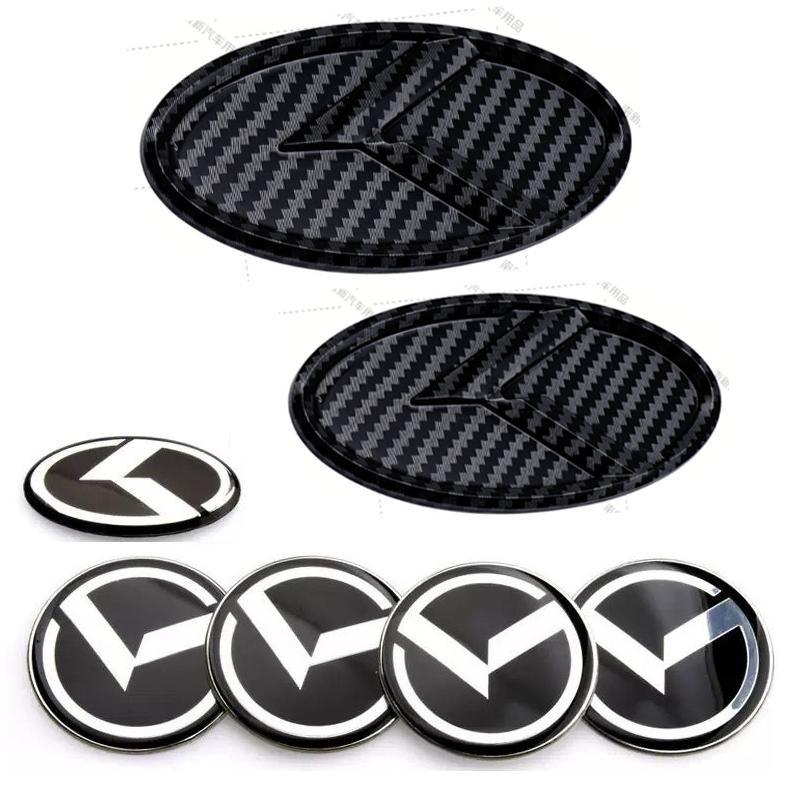 AABJA1 (7 Pcs) K Logo 3D Emblem Front Grille Trunk + Steering Wheel + Wheel Center Caps Sticker Badge For Kia K5 K3 K2 K4 Forte Koup