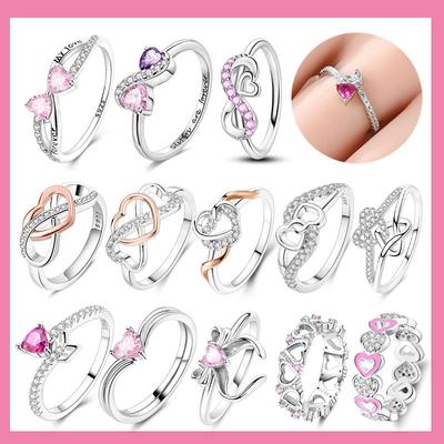 Valentine Day Engagement Ring Copper Heart, Red, Pink, White, Blue Ring for Women Holiday Jewellery Gift High Quality