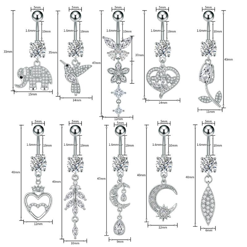 Crystal Belly Button Rings Stainless Steel Zircon Heart Crown Flower Navel Piercing Sexy Ombligo Body Piercing Jewelry