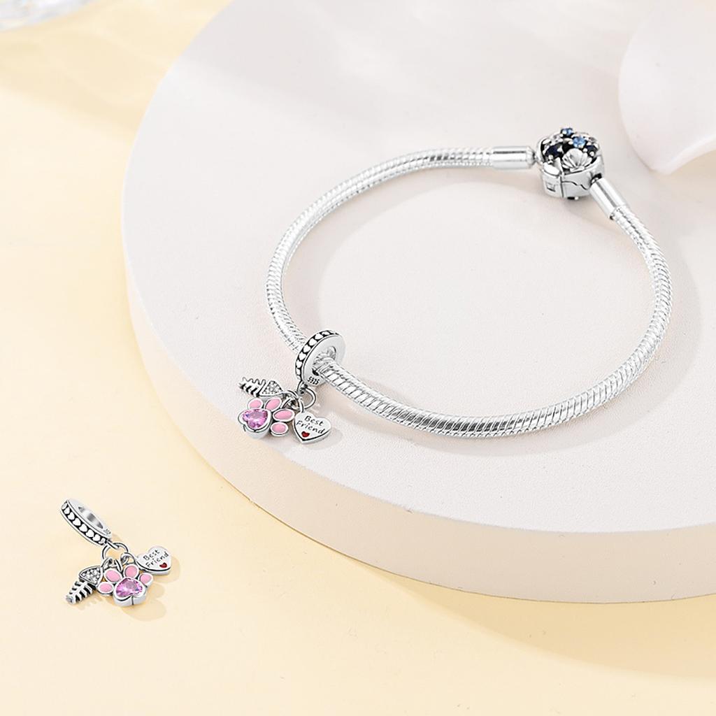 Authentic Copper Charm Bead Charms Luxury Pink Claw Pendant Heart Bead Charms Compatible With Bracelets Diy Women Making Delicate Gift