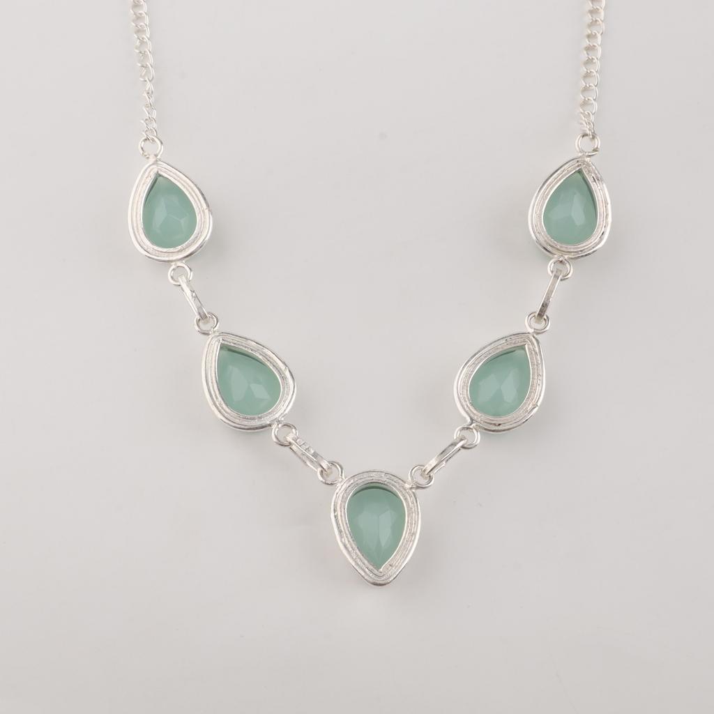 Aqua Chalcedony Gemstone Silver Necklace, 925 Sterling Silver, Statement Necklace For Wedding RN-1-20