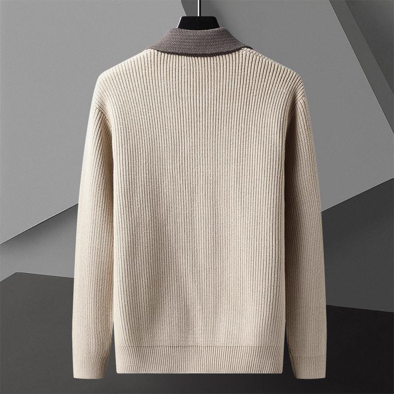 Men Autumn Winter Splicing Knitted Cardigan Pocket Korean Style Sweater Jacket