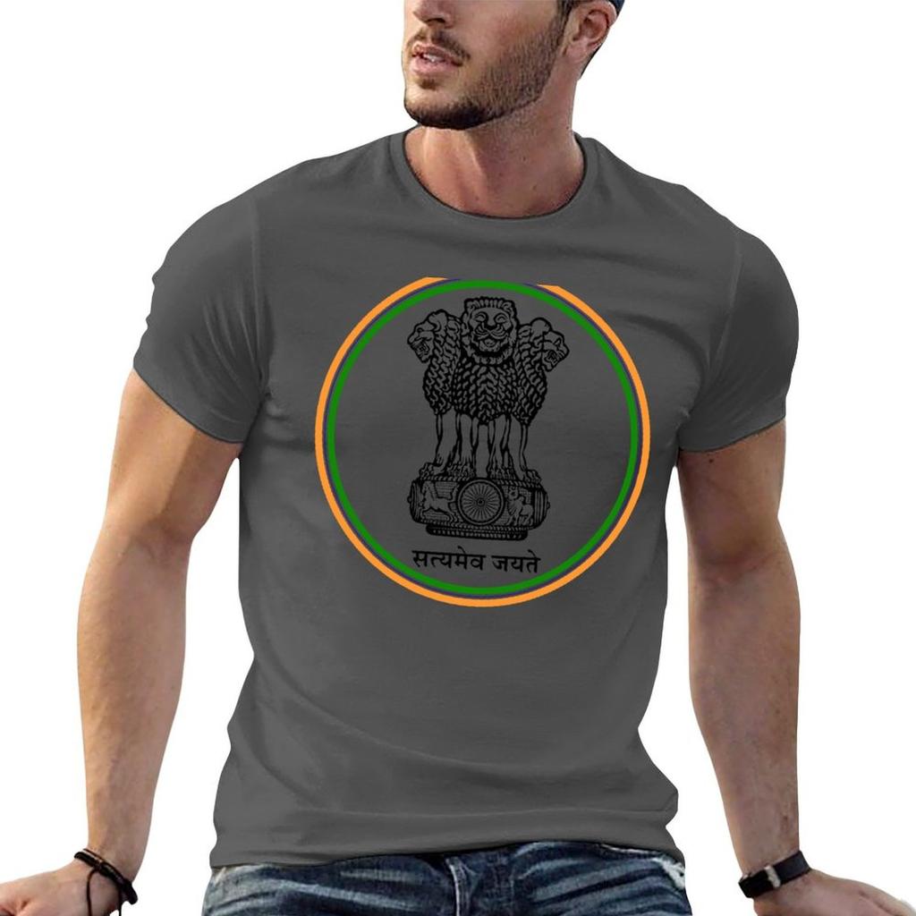 Indien Circled Coat Of Arms T-Shirt Unisex T-Shirt Schwere Baumwolle Anime T-Shirts Für Unisex T-Shirt Unisex Freizeit-T-Shirt