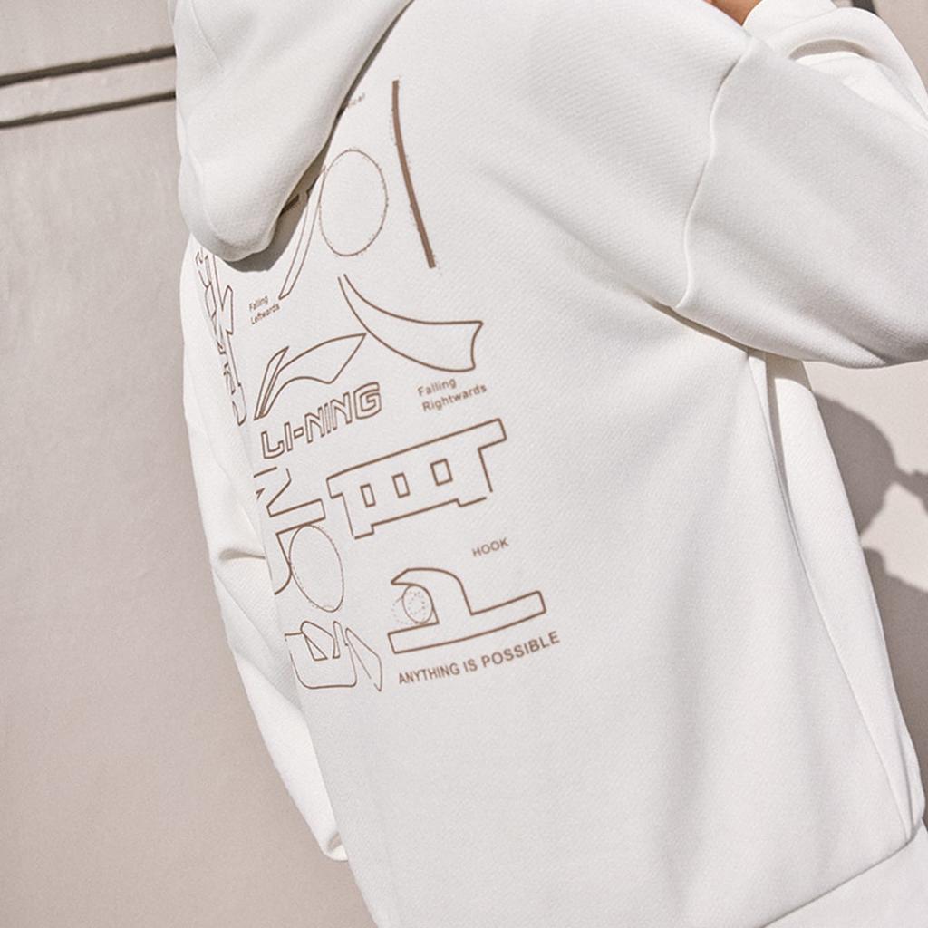 Li Ning Sports Life Collection Loose Fit Hooded American Print Letter Athleisure Versatile Fleece Lined Sweatshirt AWDU923-3