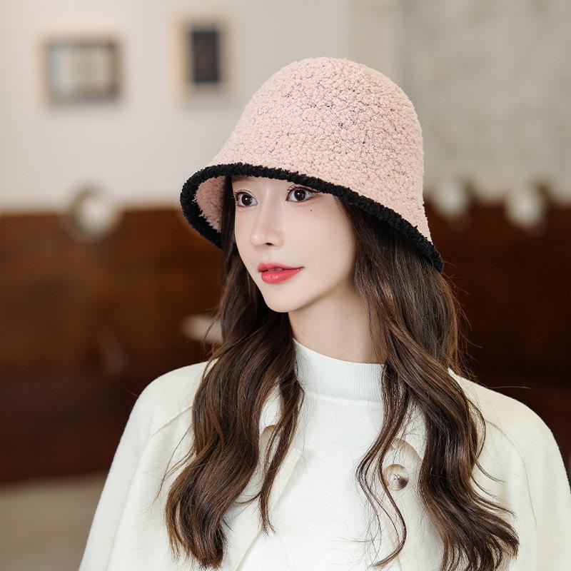 Black Bucket Hat Female Ins Internet Celebrity Knitted Basin Hat Autumn and Winter Season Versatile Face Small Face Cover Fisherman Hat
