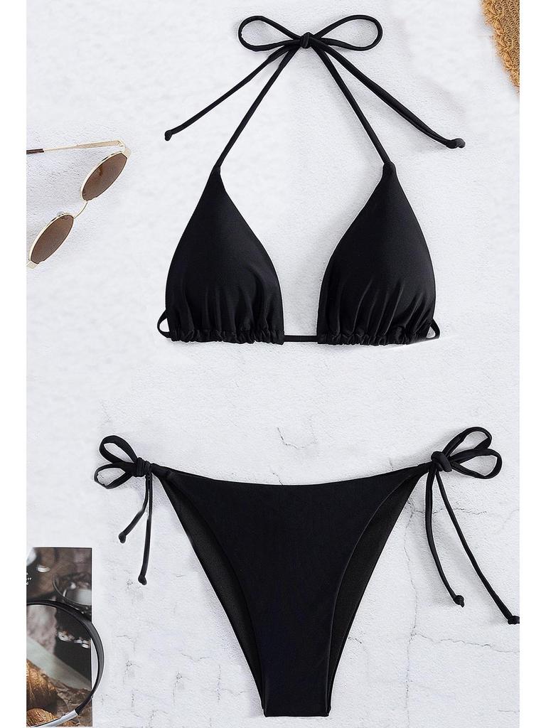 2025 Trendy Triangle Bikini Set: Sexy Halter Tie Low Waist Swimsuit