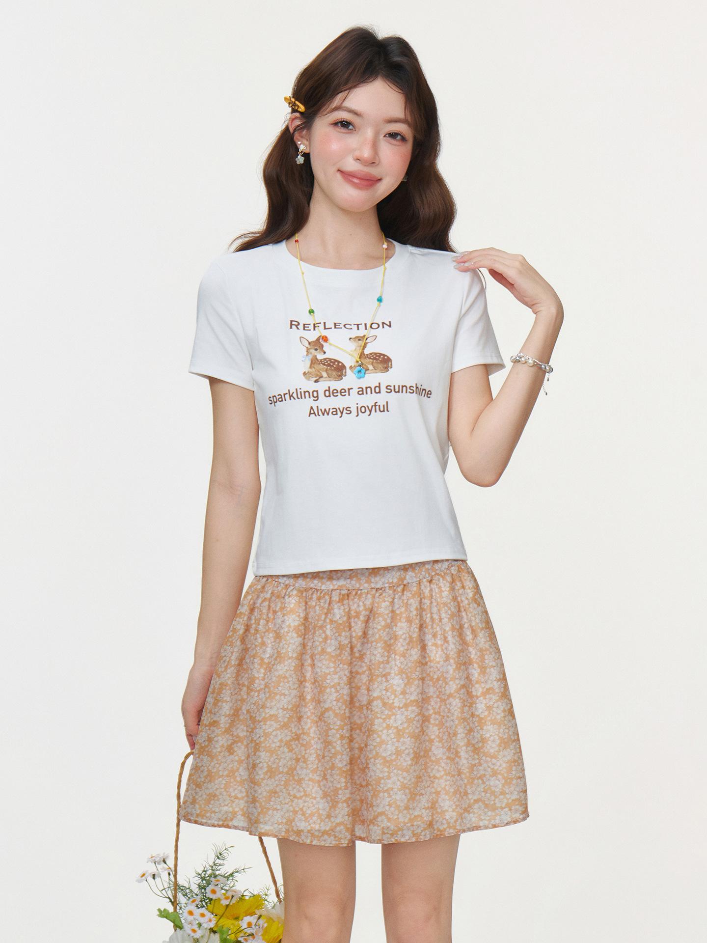 

Korean pink fun-printed round neck front shoulder short-sleeved T-shirt women s spring summer new slim-fit and thin top XL білий