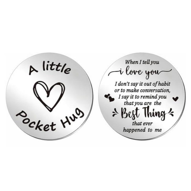 Decision Coin Pocket Hug - Long Distance Relationship Keepsake, Inspirational Gift for Couples, Stainless Steel