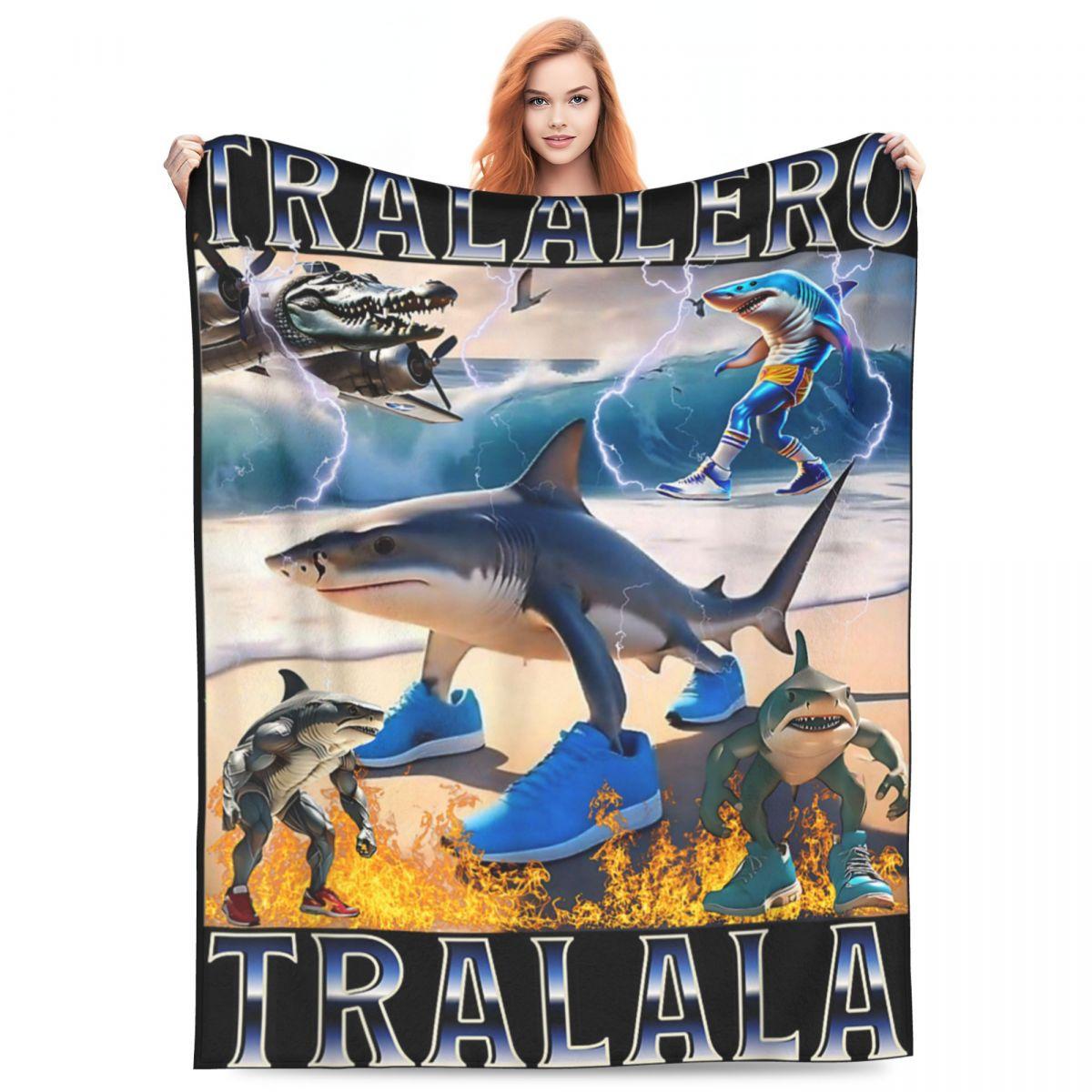 

Tralalero Tralala - Italian Brainrot Meme Blankets Travel Office Flannel Throw Blanket For Couch Chair Soft Warm 30x40in