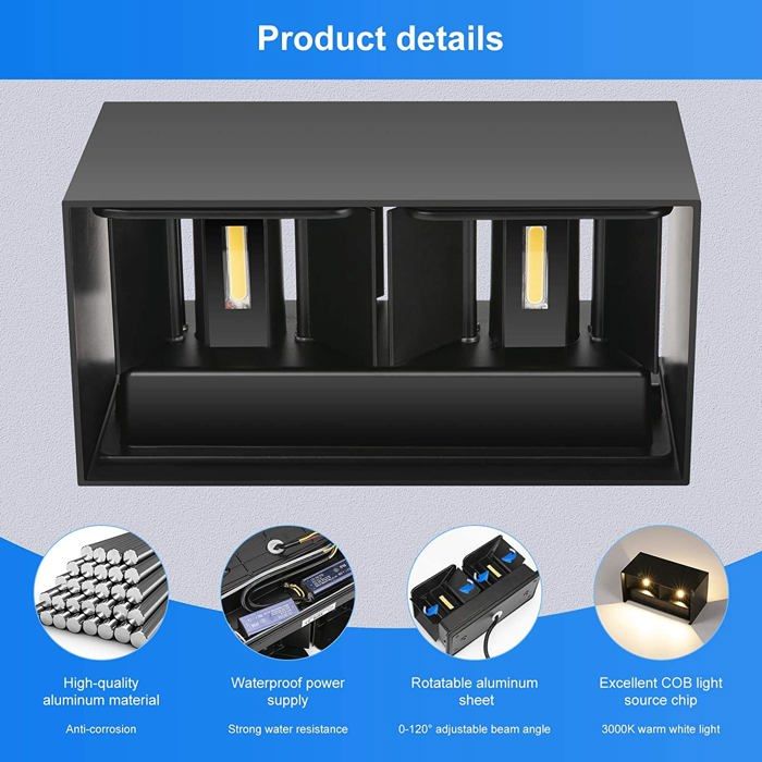 LED nástěnné svítidlo - Kingwei - 20W - Hliník - IP65 - 3000K teplá bílá