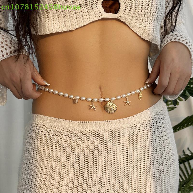 1 Stück Böhmisch Sexy Mode Mehrlagige Quaste Seestern Taillen Bauchkette Damen Sommer Strand Meer Muschel Perle Körperkette
