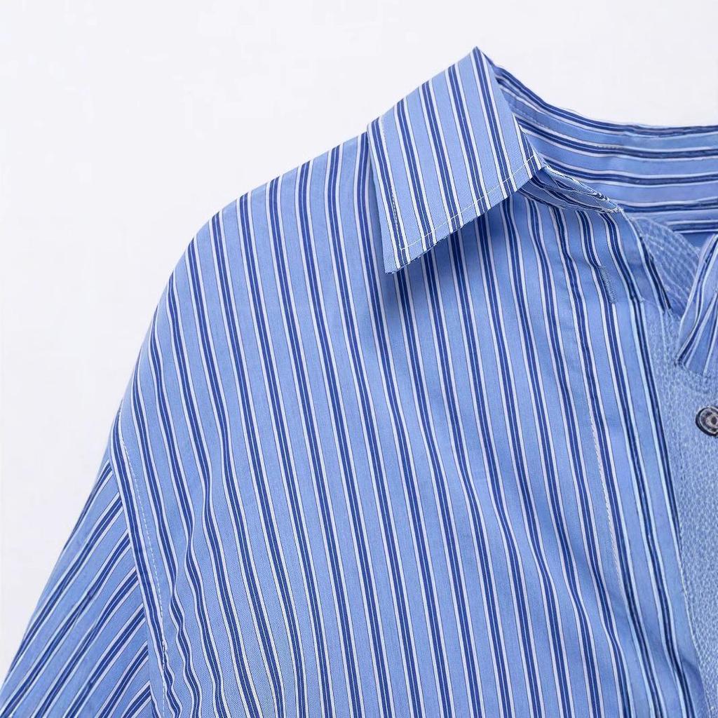 Women's Spring 2025 Fashion: Striped Long-Sleeve Single-Breasted Shirt