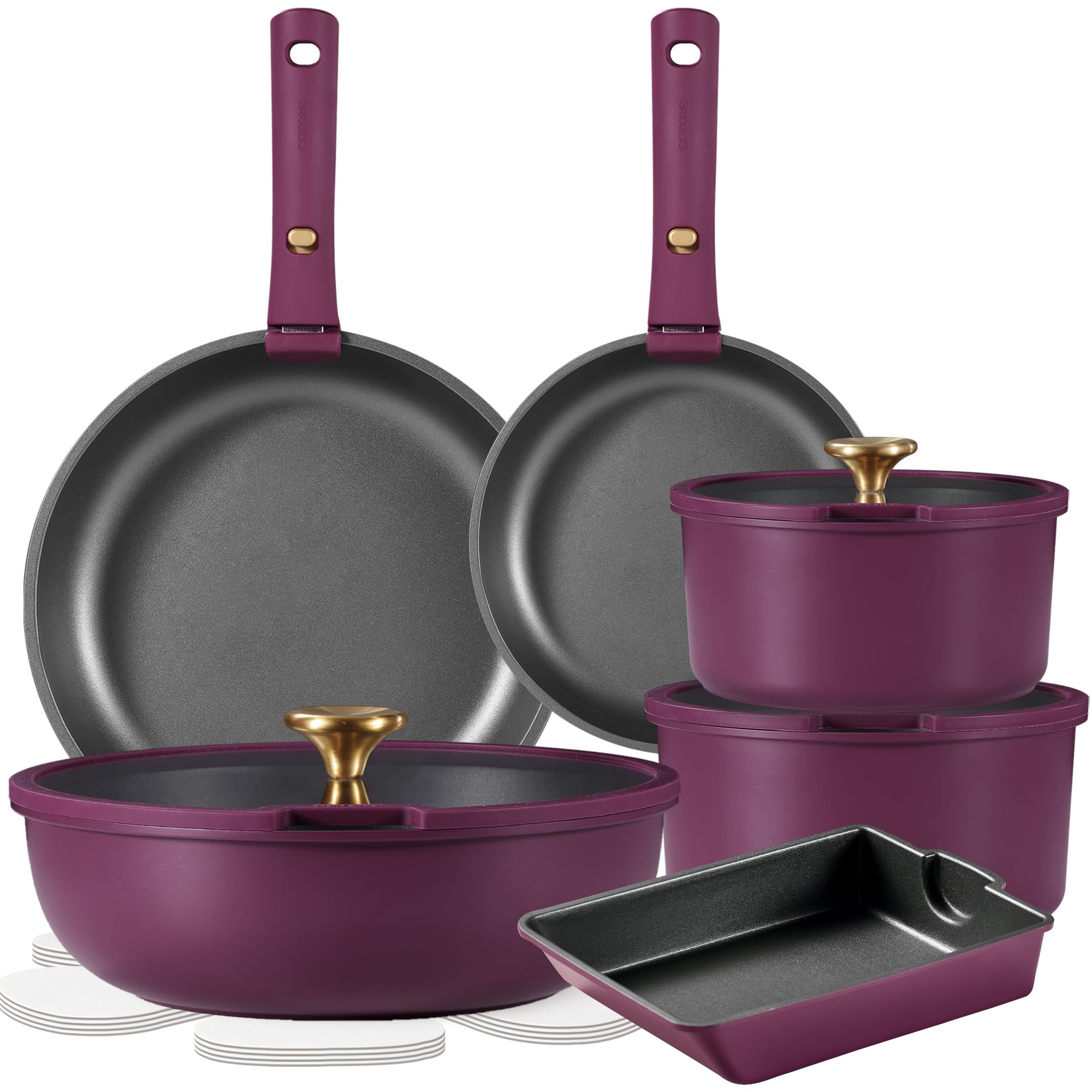 

CAROTE Сковорода Индукционная и Газовая Без ПФОК и других вредных съемных Легко Золотой Серия Люкс Набор из 15 предметов, с титановым покрытием, Совместимый, фиолетовый
