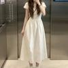 White Gentle Wind Short-sleeved V-neck Dress Women's Summer French Great-looking Temperament Small A-shaped Long Dress