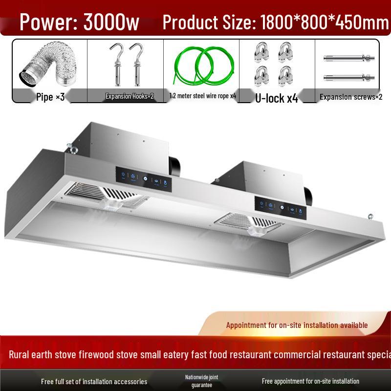 Commercial High-Suction Stainless Steel Range Hood for Restaurants with Wood-Fired Stove Purification