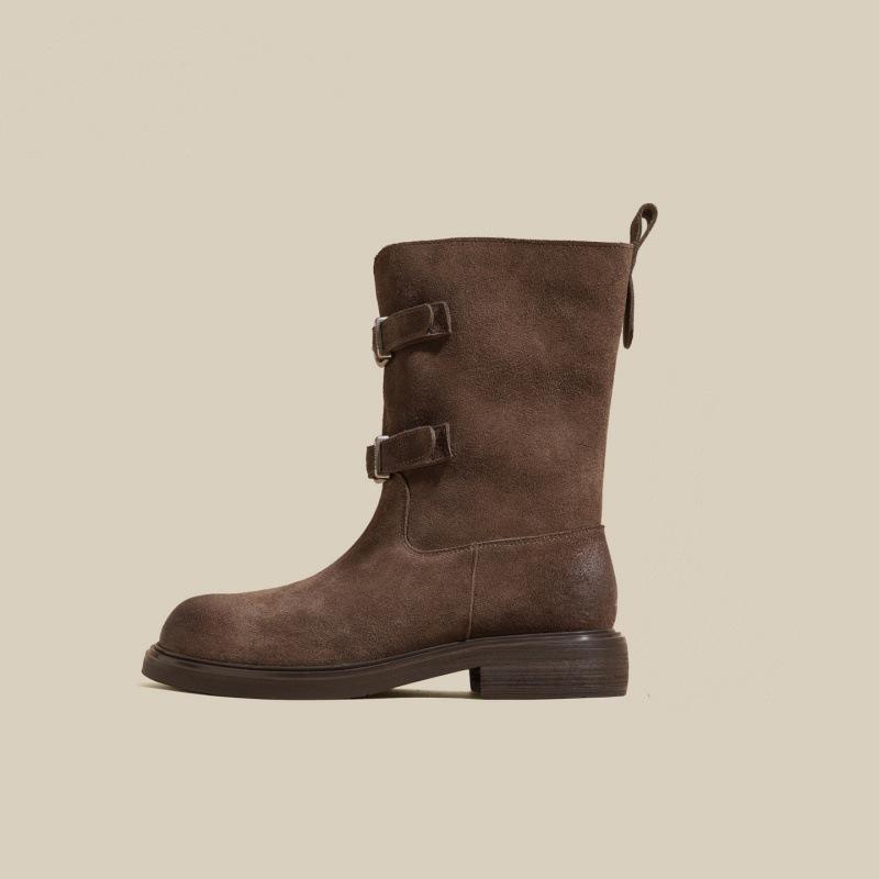 

Retro style polished belt buckle western cowboy boots women s 2025 autumn and winter new Maillard slim locomotive short boots 40 темно-коричневого кольору