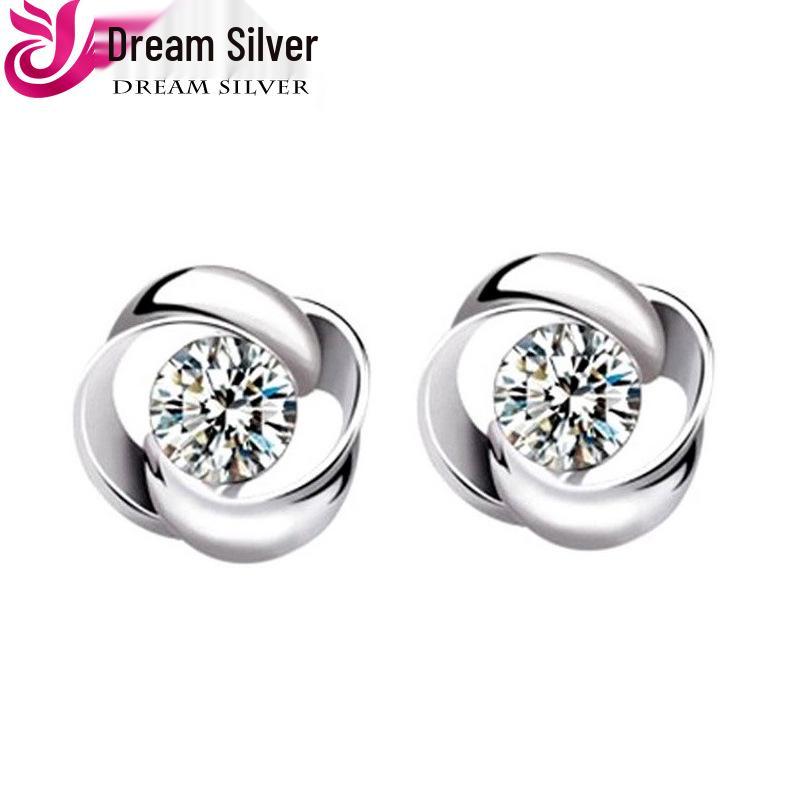 S925 Silver Rotating Love Daughter Style Diamond Stud Earrings, Korean Fashion Jewelry