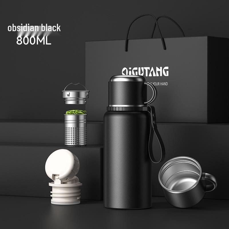 Men's High-Capacity Insulated Teapot with Temperature Display and Tea Separation, 316 Stainless Steel.