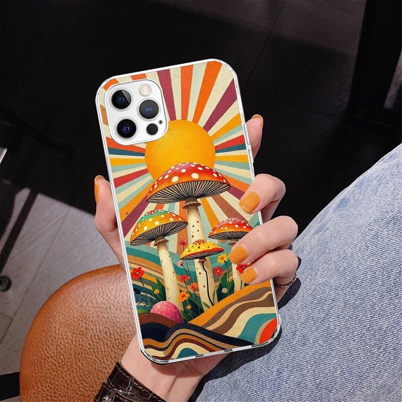 Boho Hippy Mushroom Sunrise Phone Case For iPhone 13 12 Mini 11 Pro Max XS XR X SE 7 8 Plus 5S 5 6S 6 Gift Print Cover Fundas