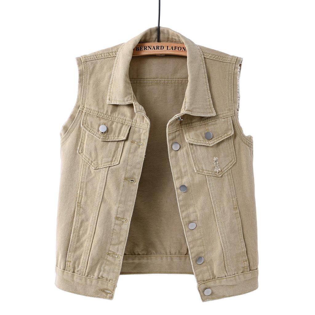 Women's Pink Frayed Denim Vest - Multicolor, Slim Fit, Sleeveless, Ripped Design for Spring/Summer