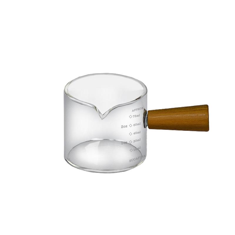 Espresso Extraction Measuring Cup with Scale, Coffee Liquid Ounce Cup, Glass Measuring Cup, Small Milk Cup with Wooden Handle