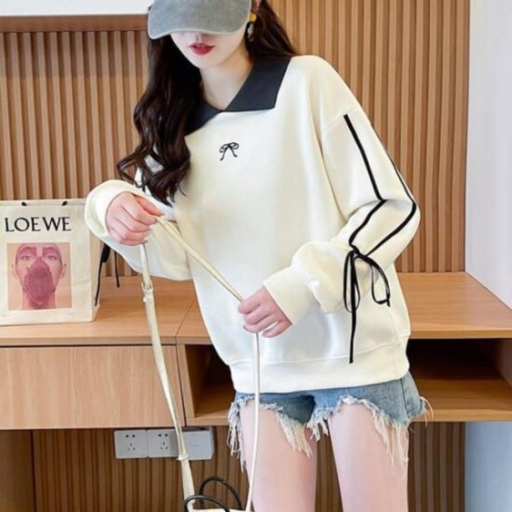 Navava Long Sleeve Ribbon Point Collar Sweatshirt Nt2287