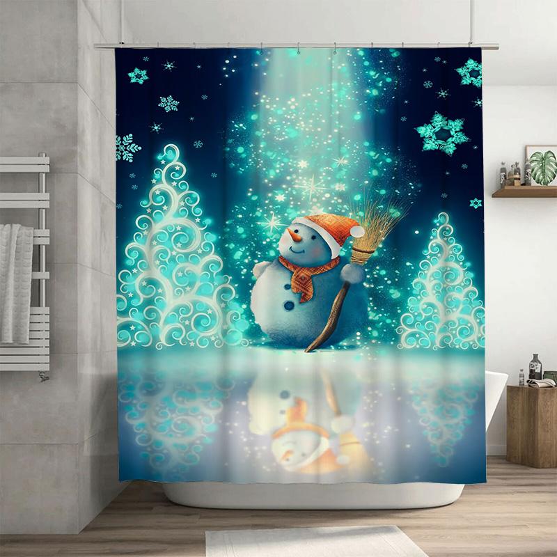 

Tuniu Festive Snowman Winter Holiday Bathroom Shower Curtain Cute Funny Christmas Decor Set W60H190(CM)-1 Pcs