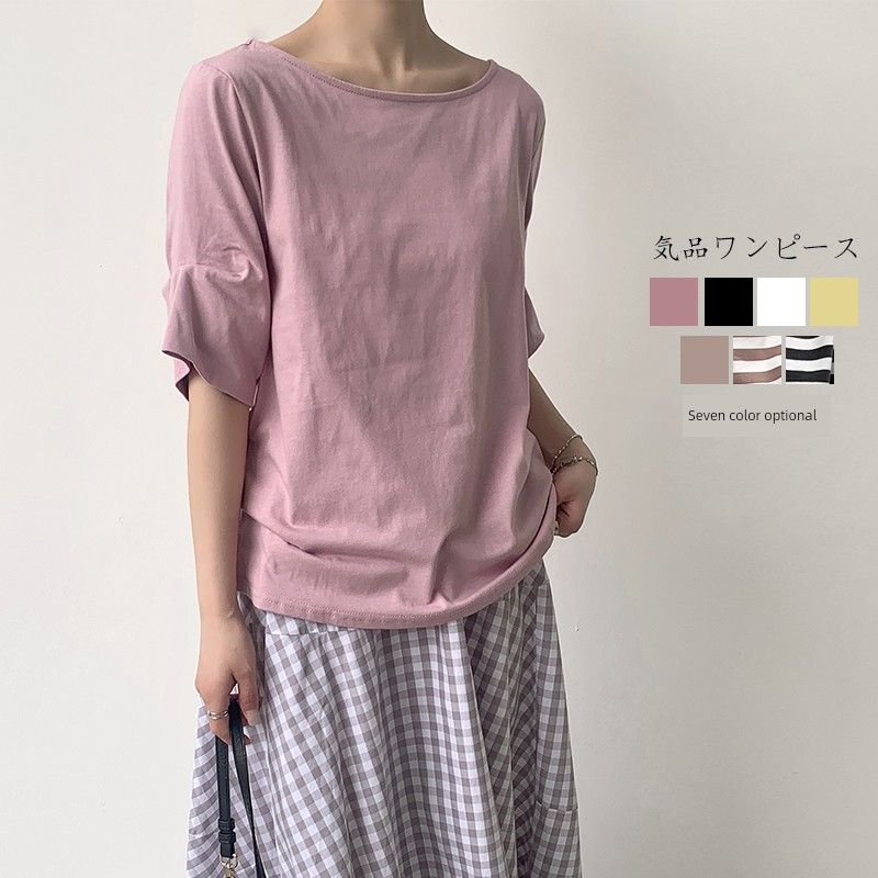 K-style Summer New Youth round Neck White Stripes Print Gas Casual Fashion Loose Half Sleeve T-shirt Tops