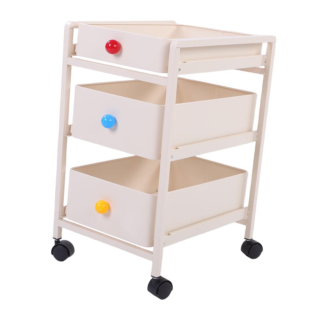 Storage Cart Milky White 3 Tier Metal Rolling Organizer with 360 degrees  Rotating Quiet Wheels for Kitchen Bathroom
