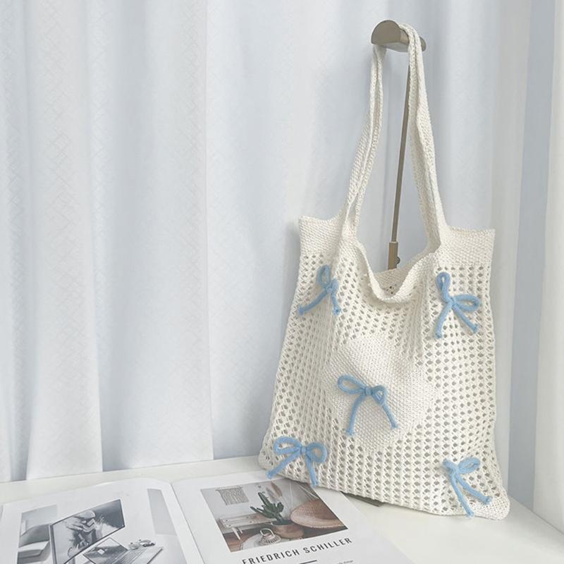 Crochet Toted Bag,Mesh Beach Bag Knit Summer Hoboes Bag Vacation Bohemian Toted Bag for Women Casual Shoulder Handbags