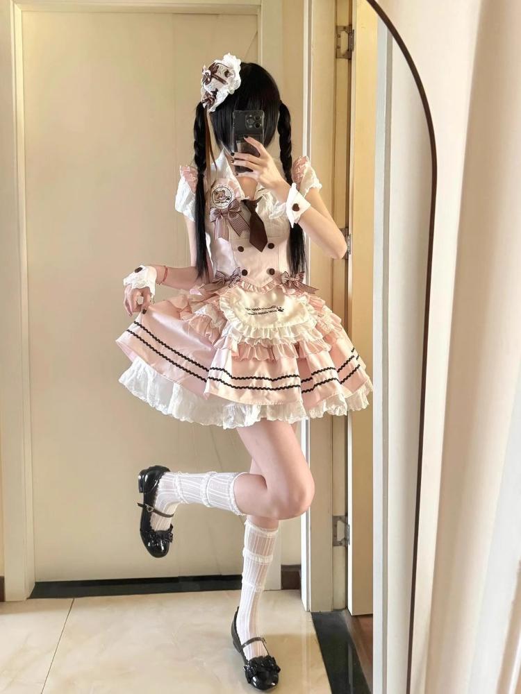Set 3 Piese Femei Harajuku Sweet Lolita Design Dantelă Albă Top Corset Fustă Bufantă Retro Elegant Femeiesc Ținute Noi Șic Vară