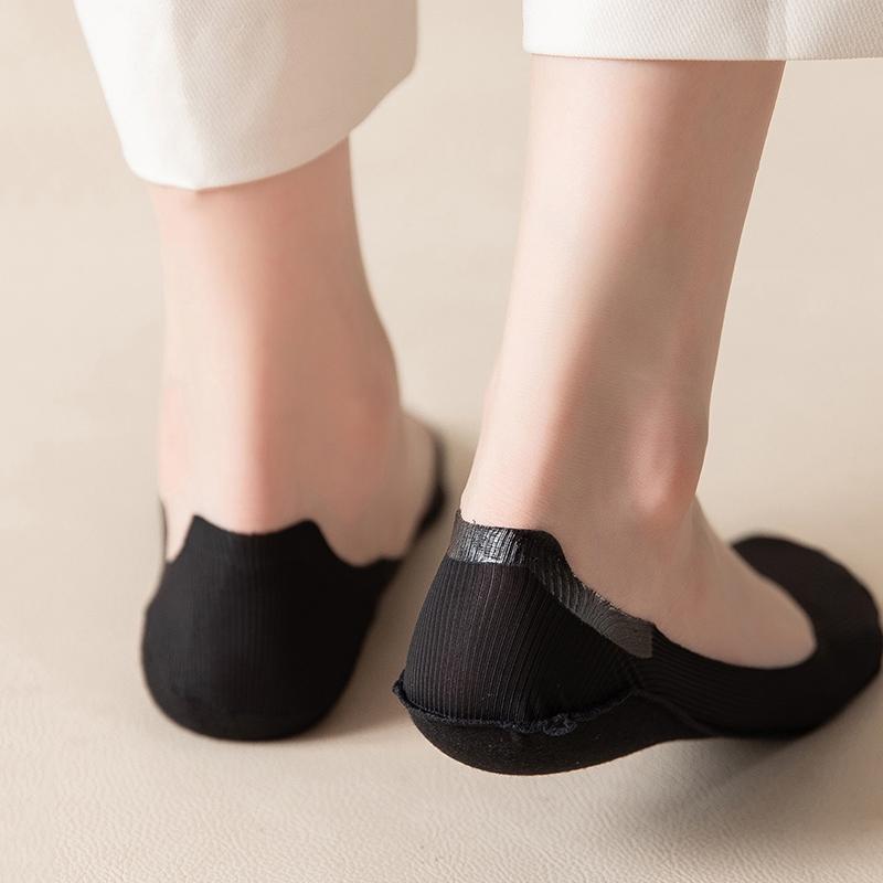 5 Pairs Women's Socks Summer New Ice Silk Breathable Slippers Socks Invisible Solid Color Seamless Non-slip Socks Ladies Comfort