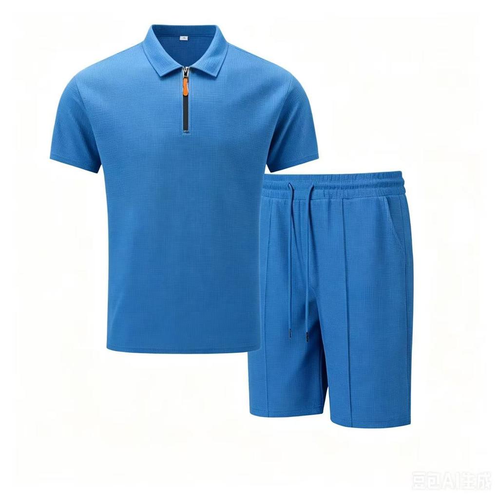Mens Casual Polo Shirt Shorts Set Summer Breathable