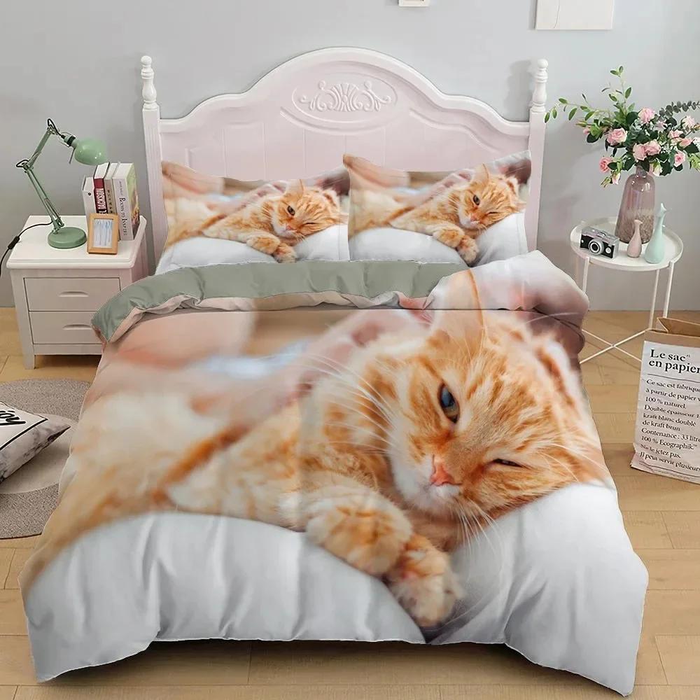 Luxury New 3D Print Lovely Pet Cat Duvet Cover Cute Kitten Bedding Set Single Bed Sets Queen King Size Polyester Quilt Covers