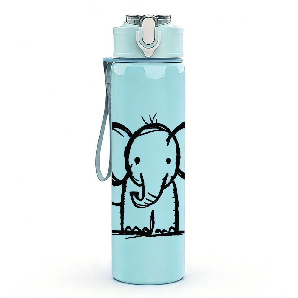 1PC Simple Line Drawing Elephant Print 750ml Color Plastic Sports Water Bottle Leakproof Flip Straw Lid Suitable for Sports Office Home Use