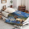 1pc Cozy Flannel Blanket with Majestic Elk & Mountain Landscape Design - Soft Polyester Throw for Home Decor, Outdoor Adventures