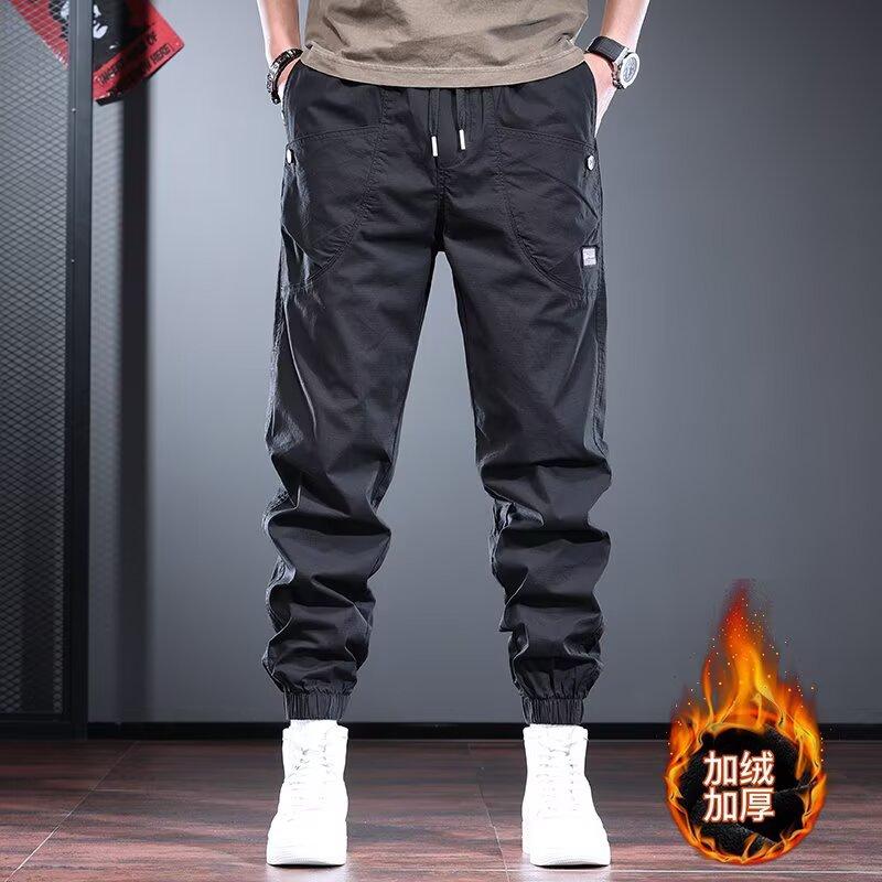 American Tied Overalls Men's Loose Trendy Brand Autumn and Winter Harlan Small Foot Casual Pants Velvet Versatile Work Pants